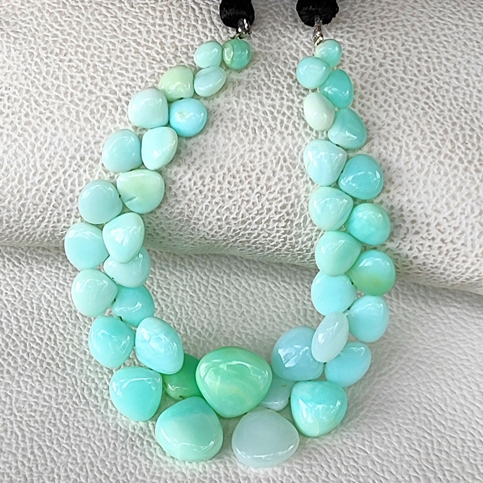 Blue Opal Heart Beads 7-14mm Smooth Peruvian Gemstone 7″ Strand DIY Jewelry