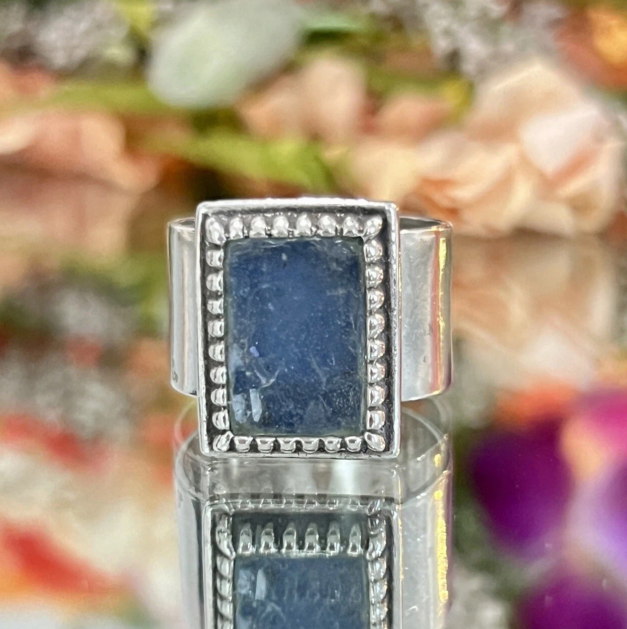 Sterling Silver Designer Luli Hamersztein Israel Blue Roman Glass Ring Size 8