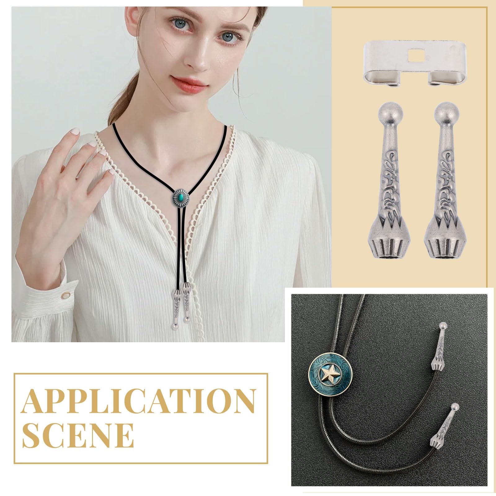 CHGCRAFT 36pcs Bolo Tie Findings Kit with 24Pcs Bolo Tie Tips Replacement End Ca