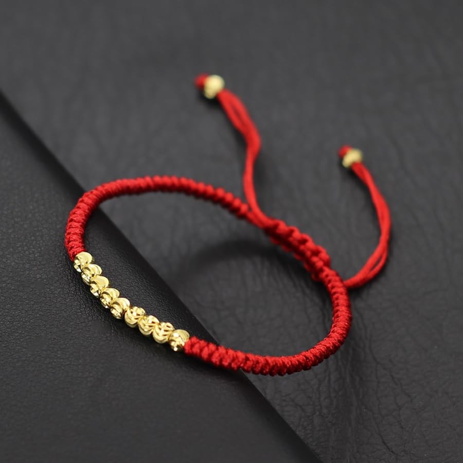 Fashion Handmade Braided Rope Bracelet Small Gold Color Beads And Black Red