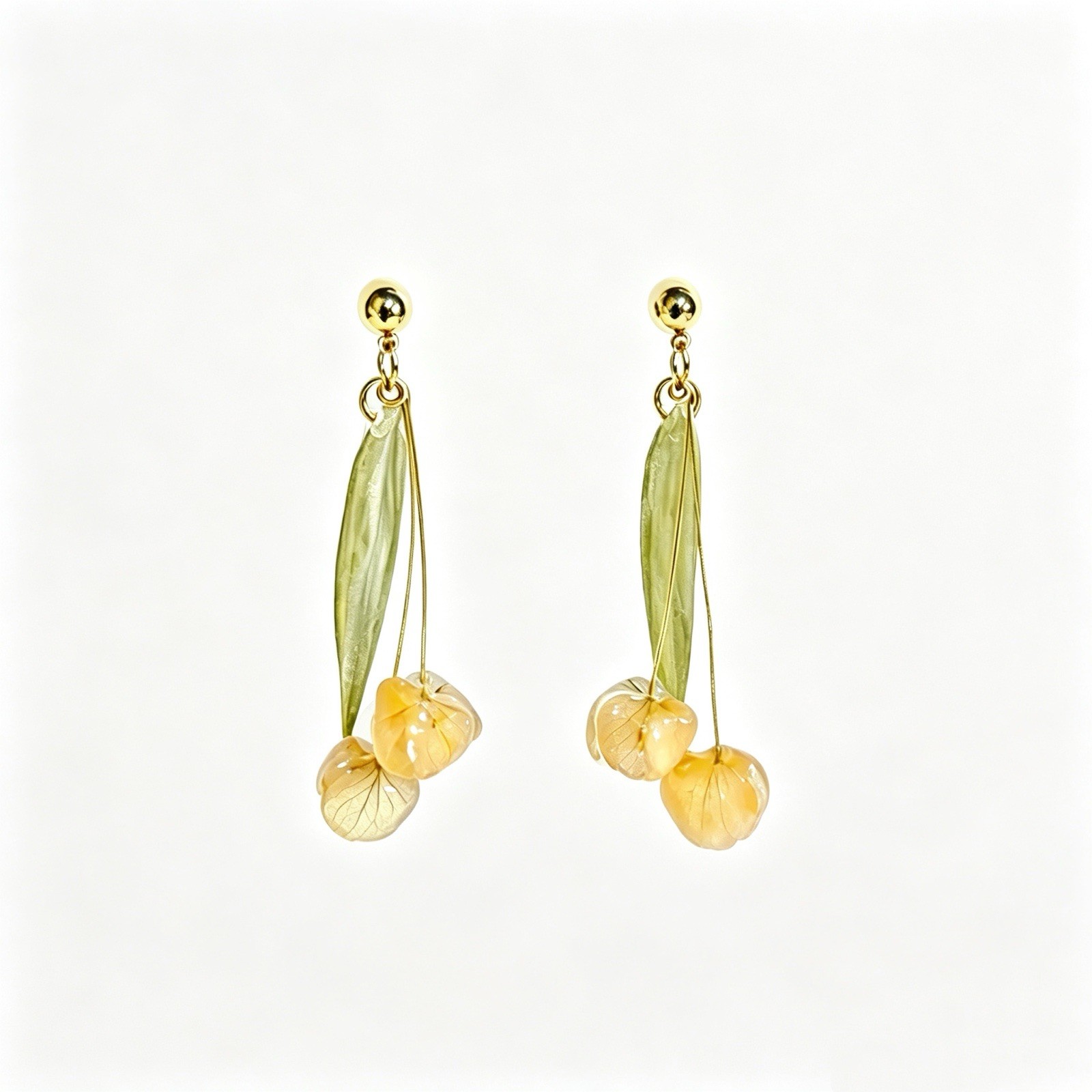 Handmade Dangle Earrings Yunnan Hydrangea Resin 18K Gold Plated Copper Alloy