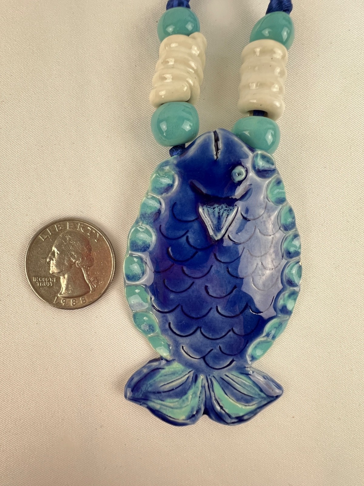 Fashion Large Ceramic Enamel Blue Fish Statement Bold Necklace Summer Cruise