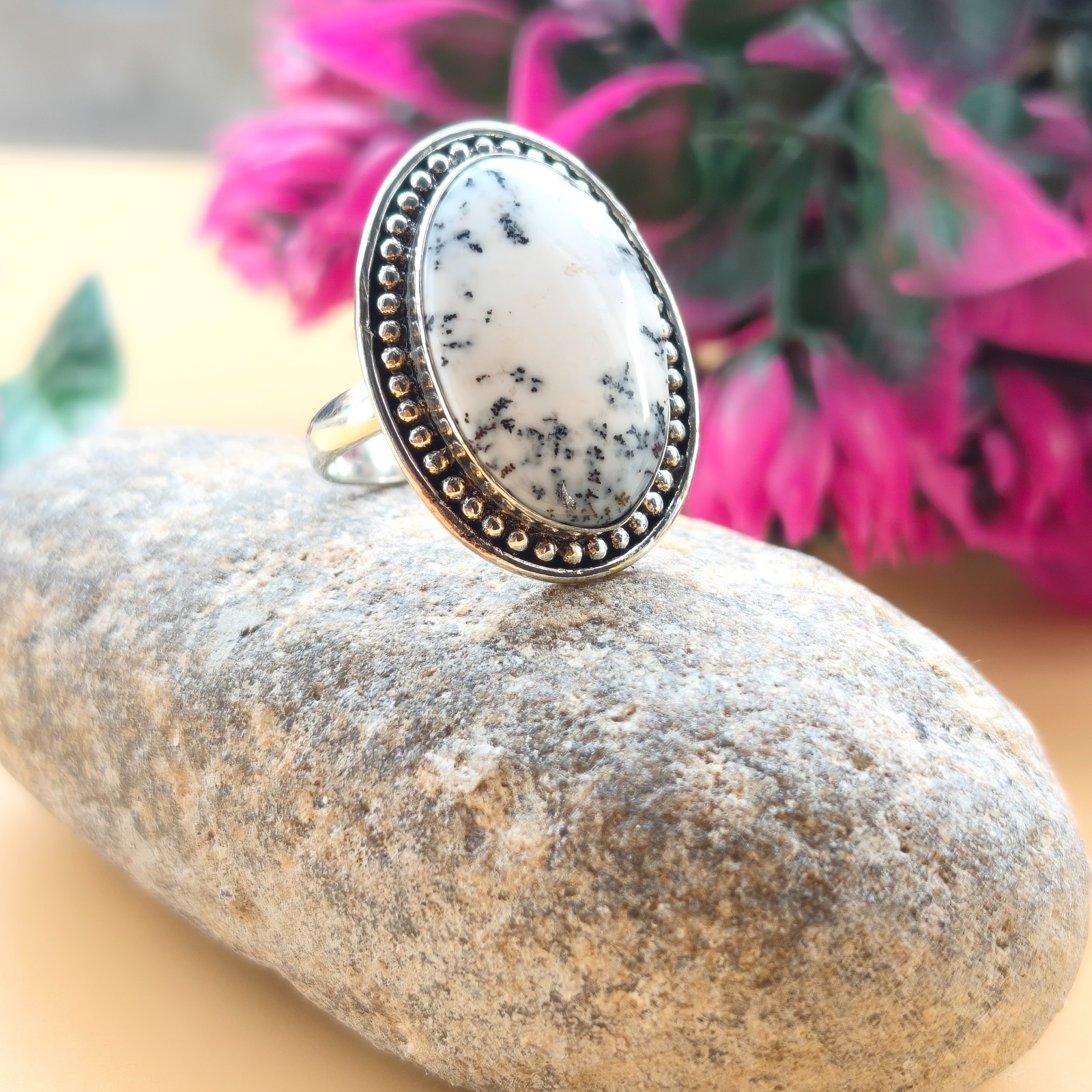 Dendrite Agate Gemstone 925 Silver Handmade Statement Ring Jewelry
