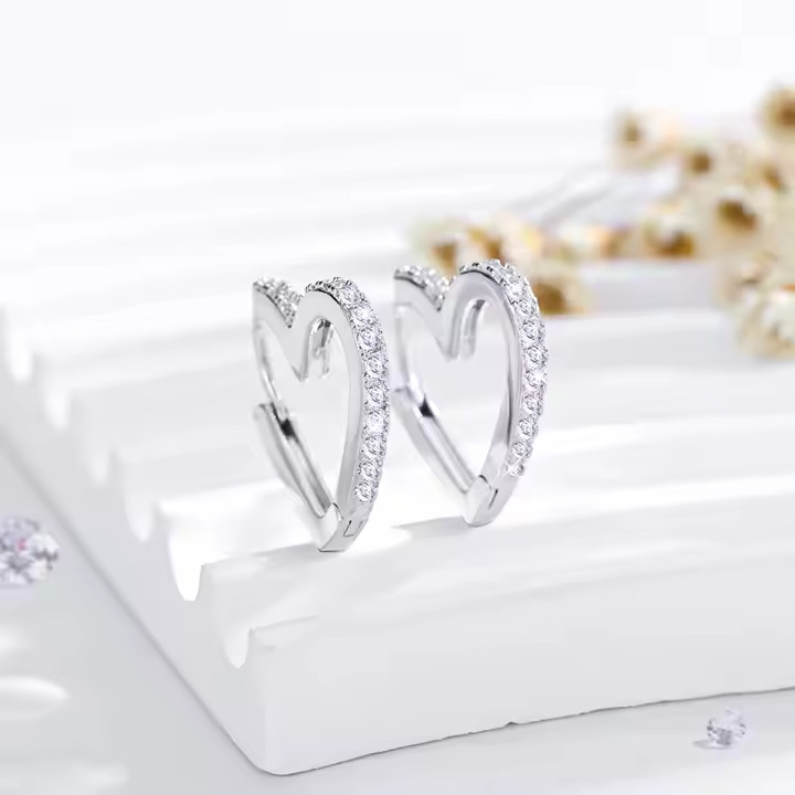 9ct Gold &White Gold Vermeil Ladies Heart Hoop Earrings – Pair 16mm & Gift box