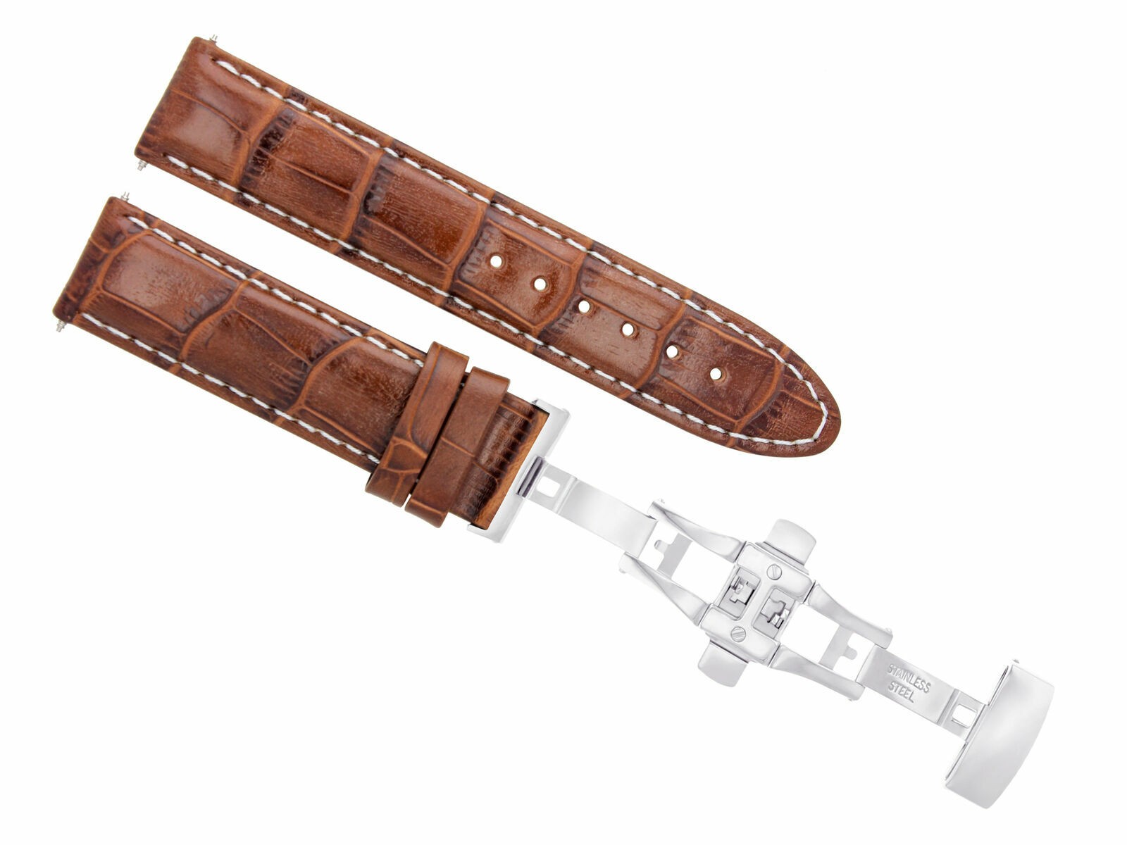 19mm Light Brown Leather Replacement Watch Strap White Stitching For Breitling