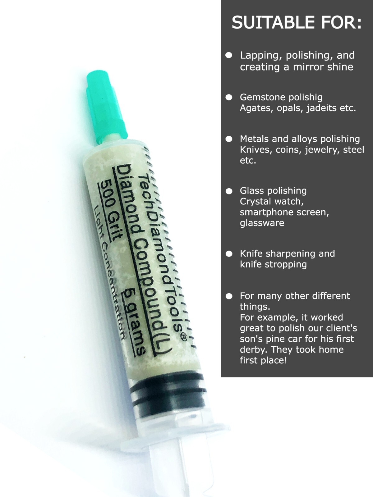Diamond Paste Compound Polishing Lapidary 500 (L) Grit 5 Grams $12.99 (USA MADE)