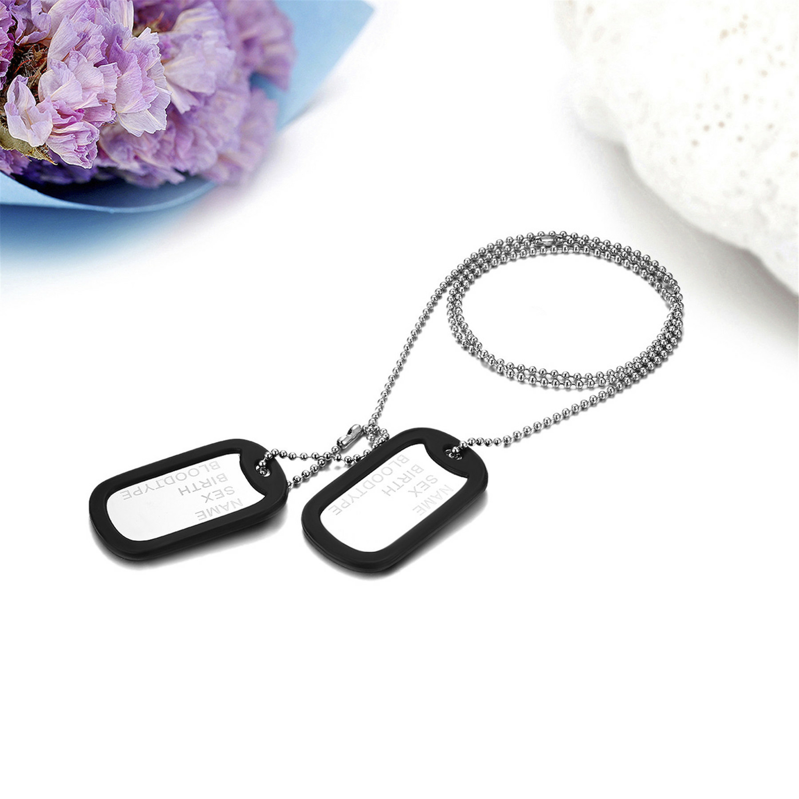 2pcs Men Army Military Stainless Steel Dog Tags Custom ID Pendant Necklace Chain