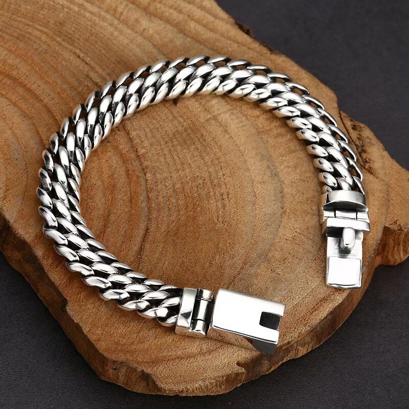 Pure S925 Sterling Silver Chain 11mm Double Wheat Link Bracelet 57-58g 7.9inch