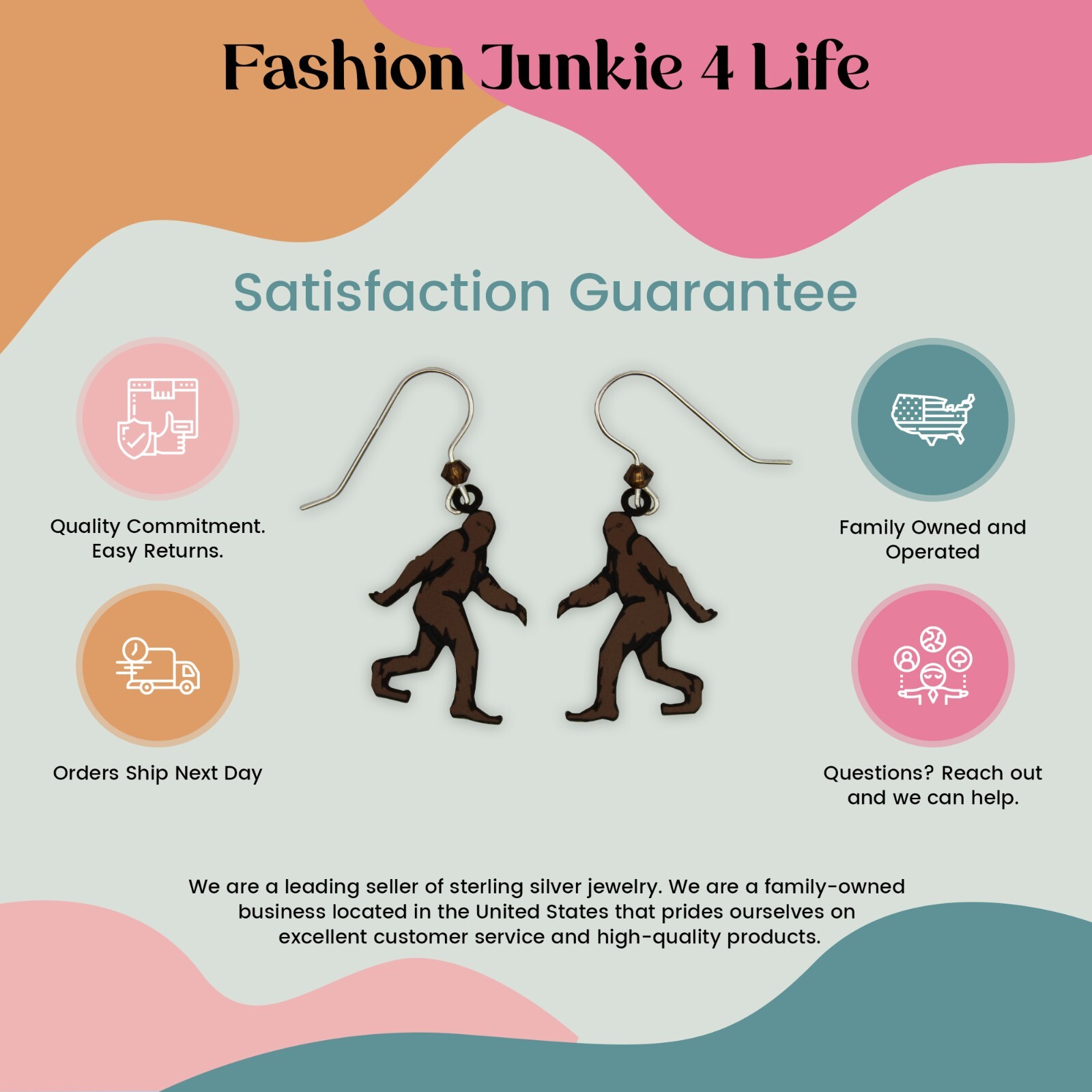 FashionJunkie4Life Sterling Silver Dangling Bigfoot Earrings