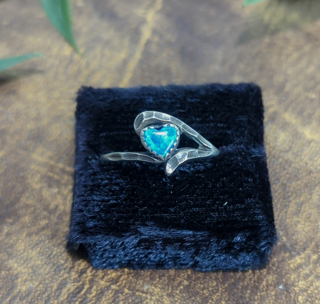 Wheeler Manufacturing co. Hammered Sterling Silver Ring w/ Lab-Created Blue Opal