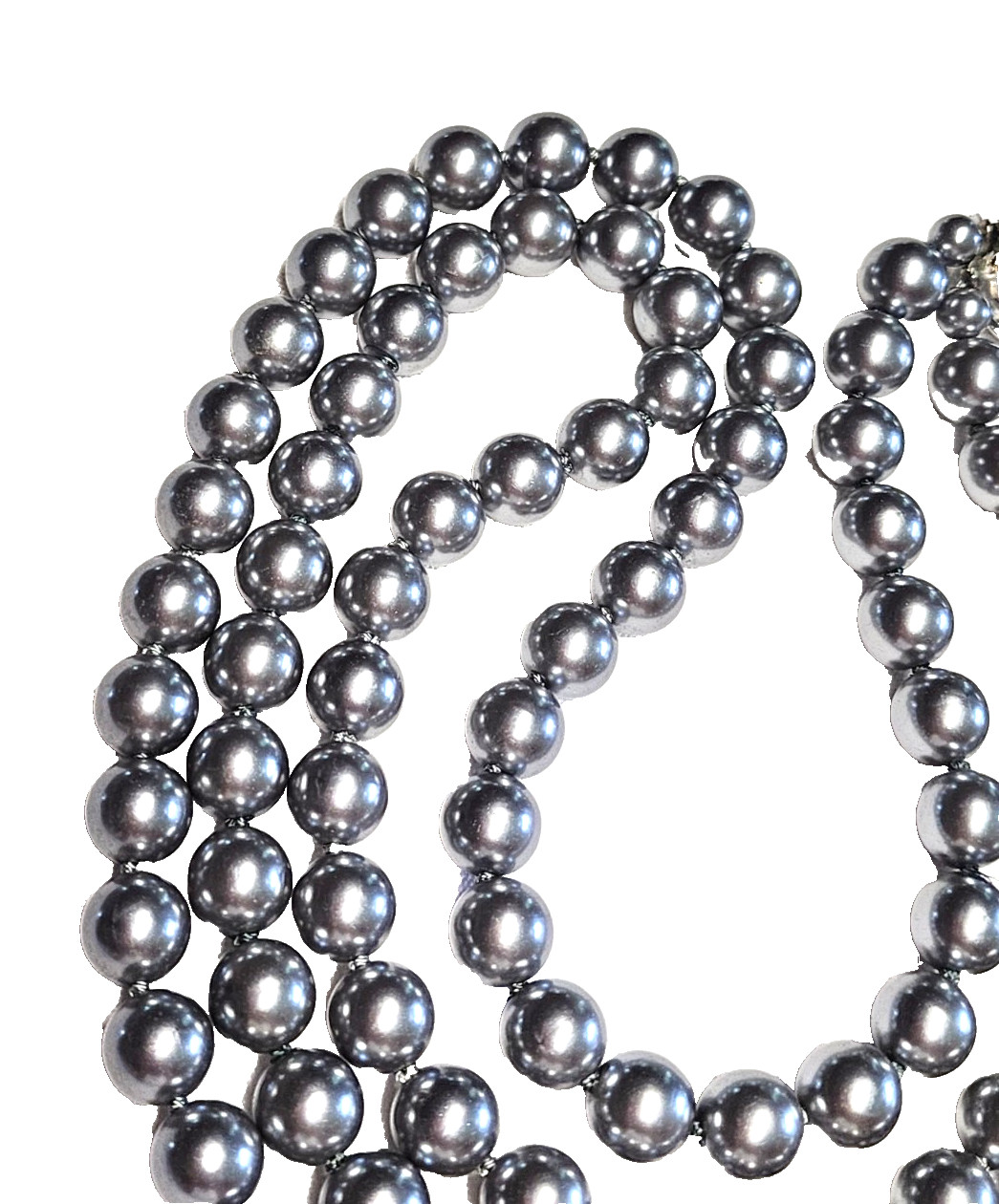 Vintage Silver Gray Long Faux Glass Pearl Necklace Pretty Push Lock Clasp 22”