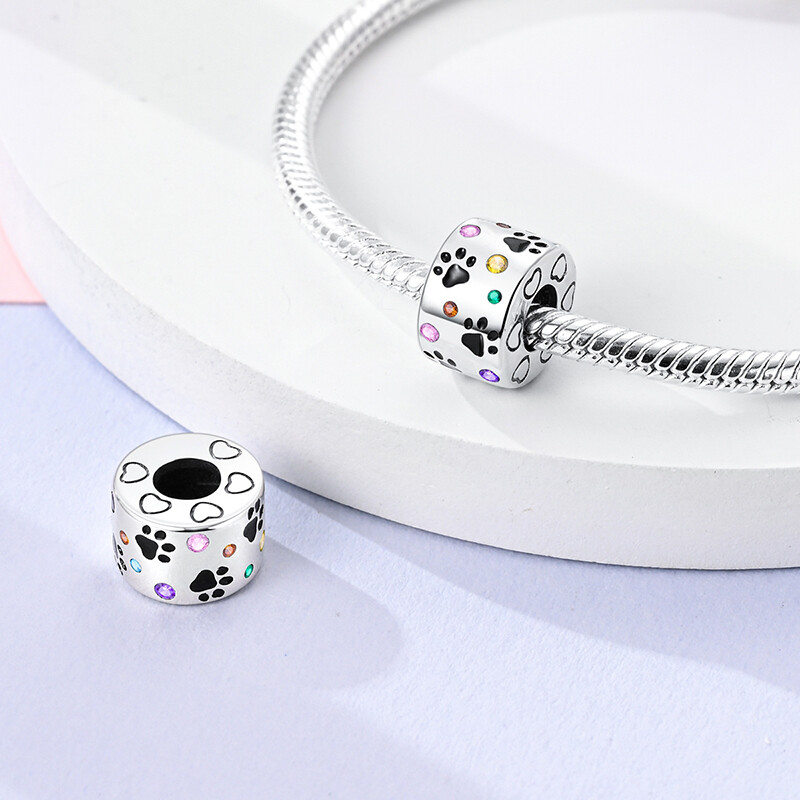 MULA European Silver Plated Charm CZ Enamel Bubble Paw Print For Women Bracelet