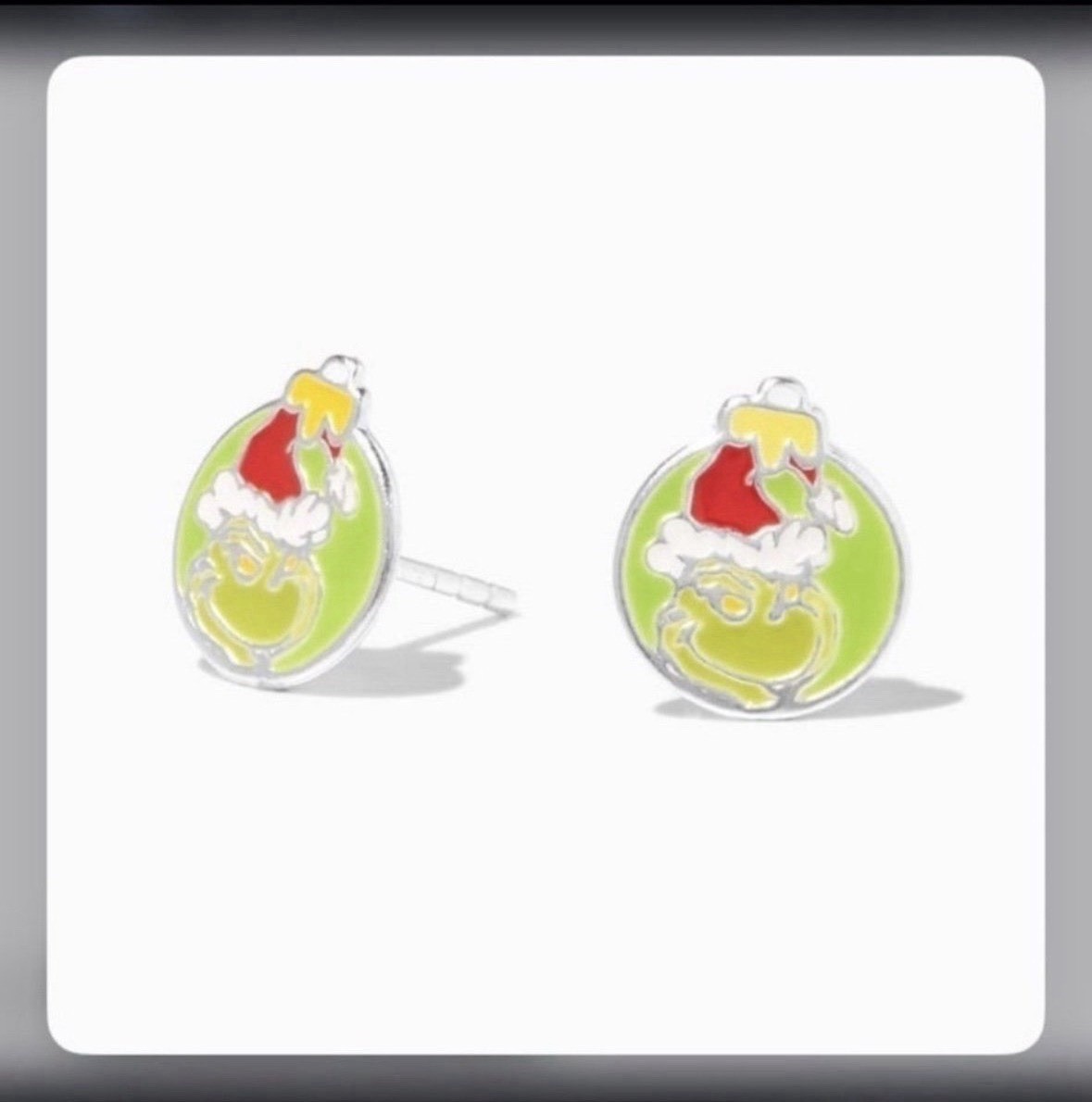 Dr. Seuss Grinch Earrings Sterling Silver Santa Holiday Jewelry Grinchmas