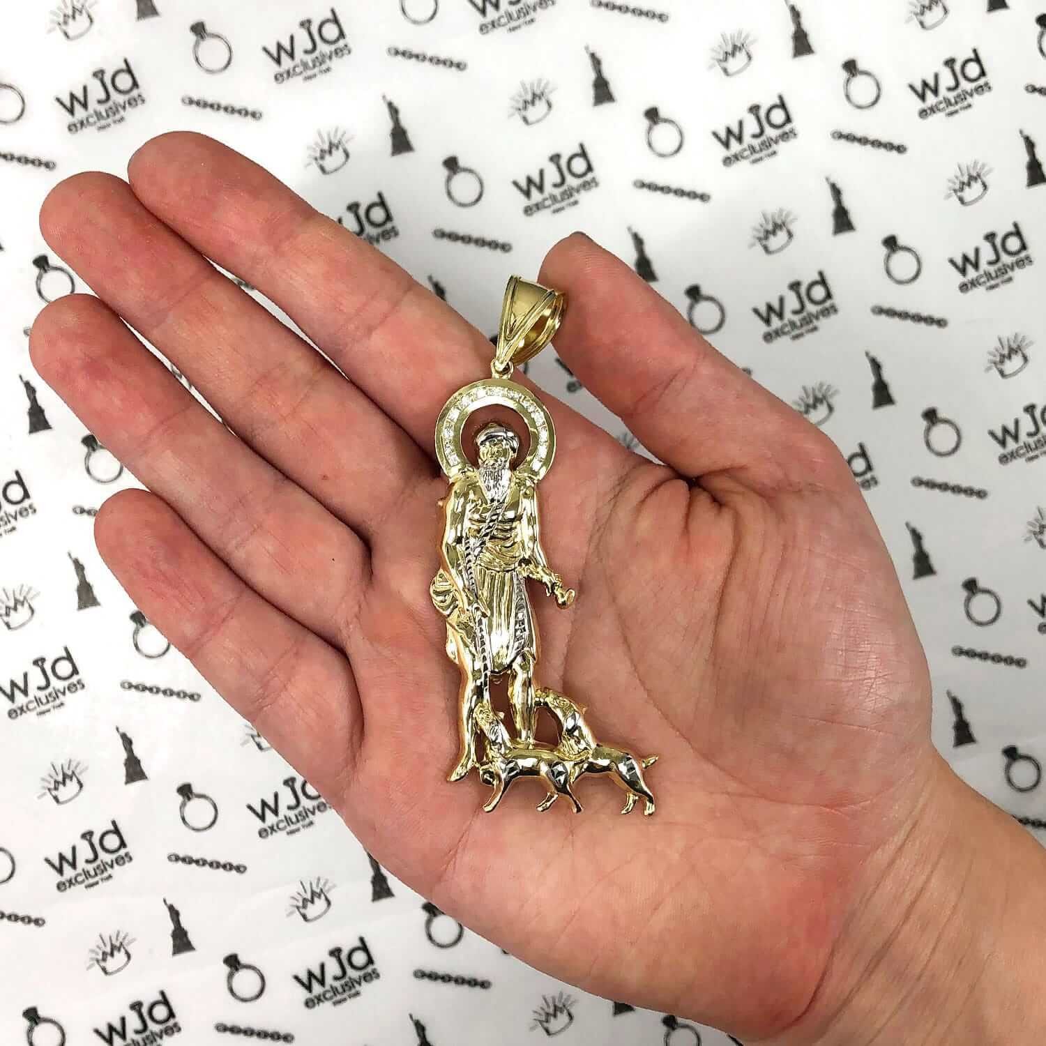 10K Real Gold Yellow Diamond-Cut Religious Saint Lazarus Pendant 3.41″