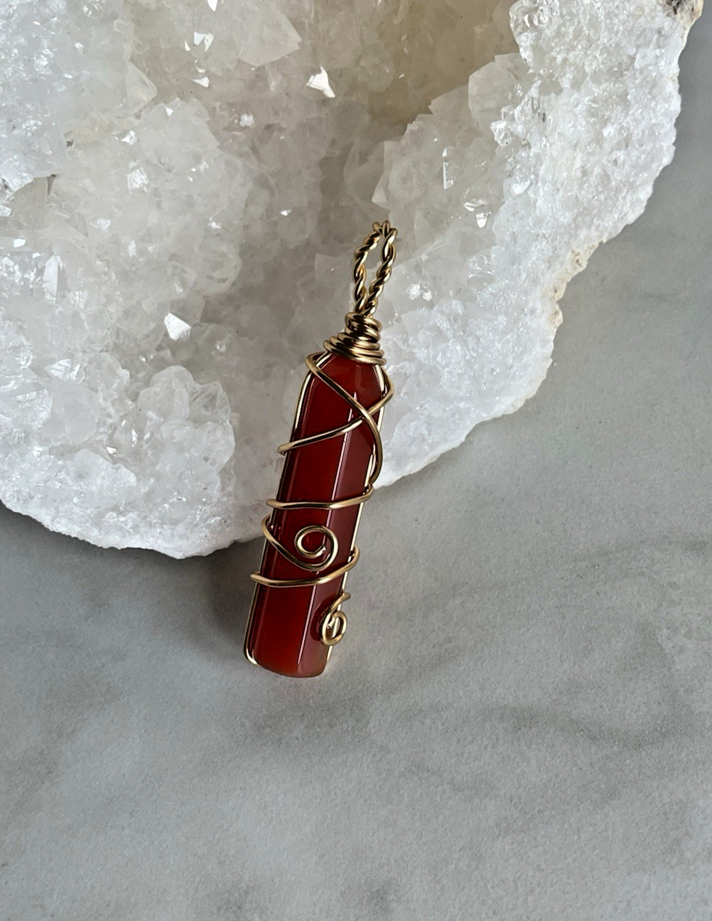 Carnelian Wire Wrapped Crystal Point Pendant