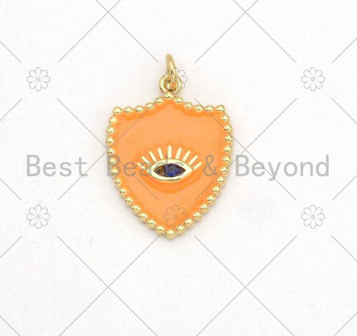 Colorful Enamel Evil Eye On Shield Shape Pendant,18K Gold Filled Enamel Evil