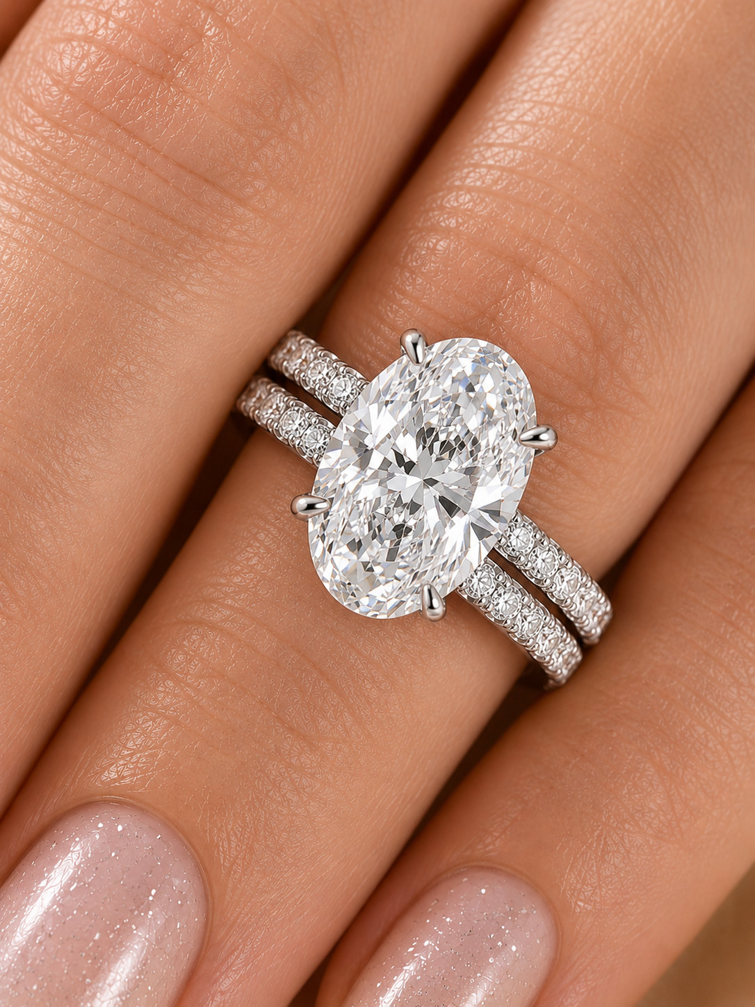 950 Platinum IGI Lab Grown Diamond Engagement Band Set Ring 5.50 Ct Oval Cut