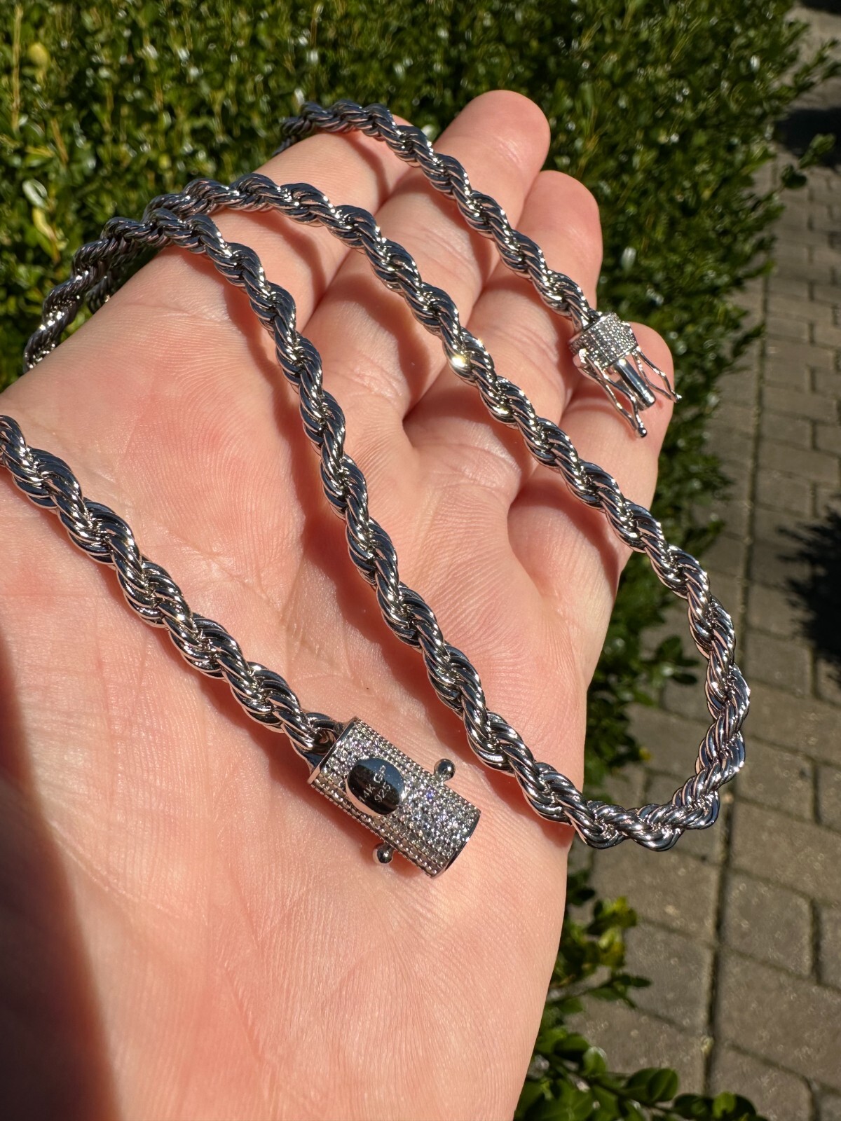 Iced MOISSANITE Clasp 925 Silver & Stainless Steel Rope Chain Necklace Bracelet