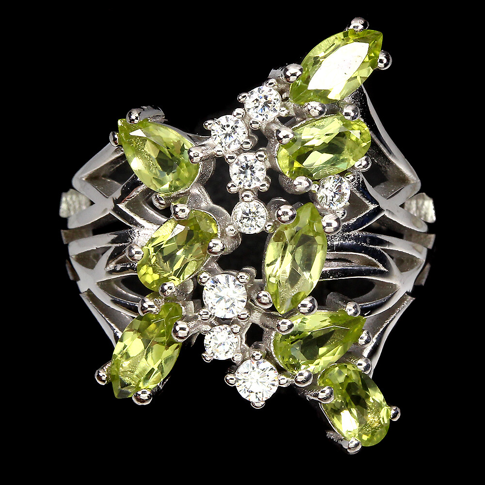 Unheated Marquise Green Peridot 6x3mm Simulated Cz 925 Sterling Silver Ring