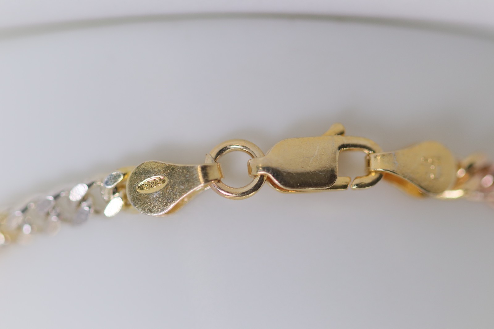 Sterling Silver 925 Made in Italy Bracelet Flat Curb Multicoloured Silver Gold 19cm