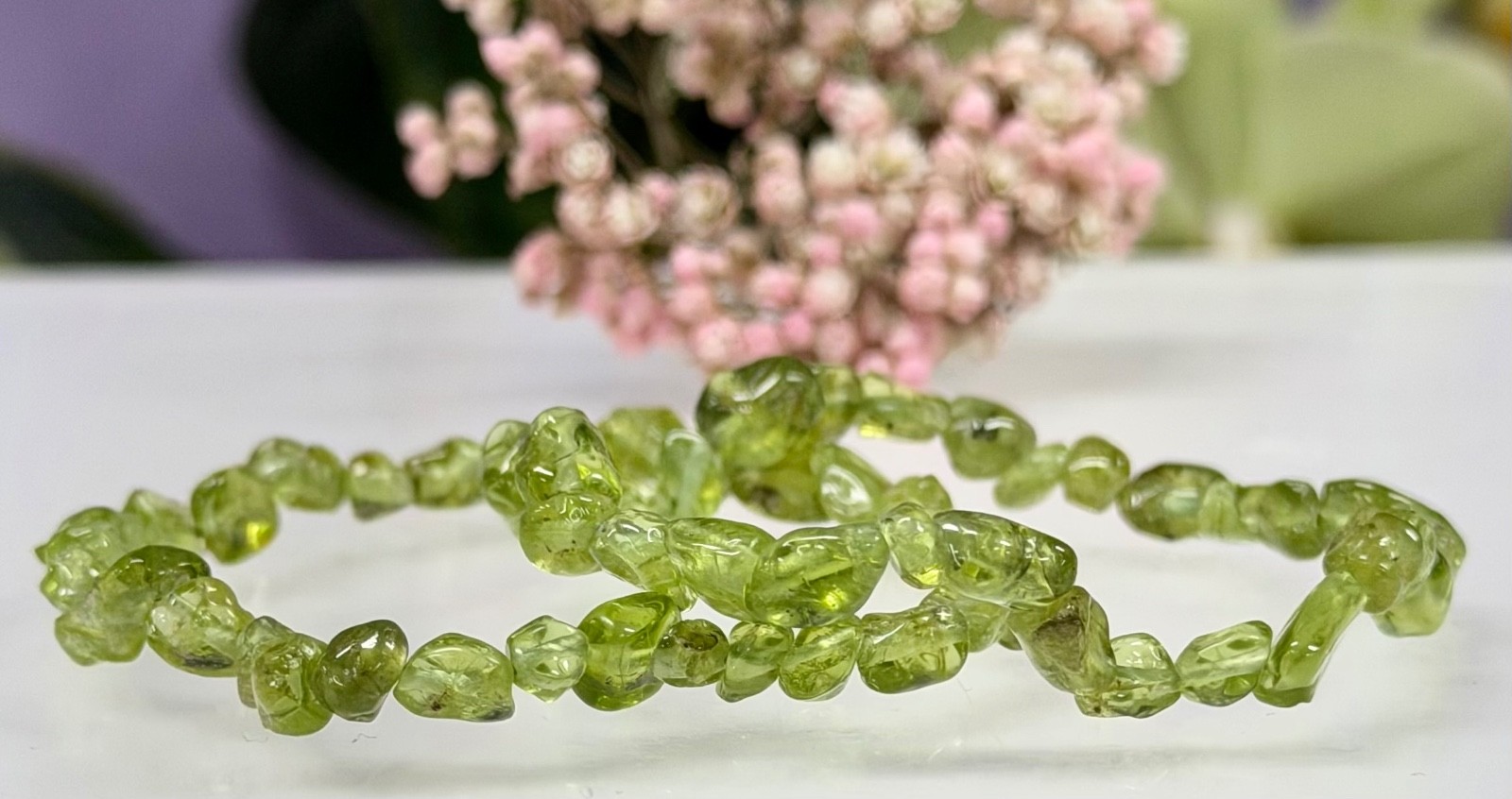 Wholesale 6 Pcs Natural Peridot Tumble Crystal Bracelet 7.5”