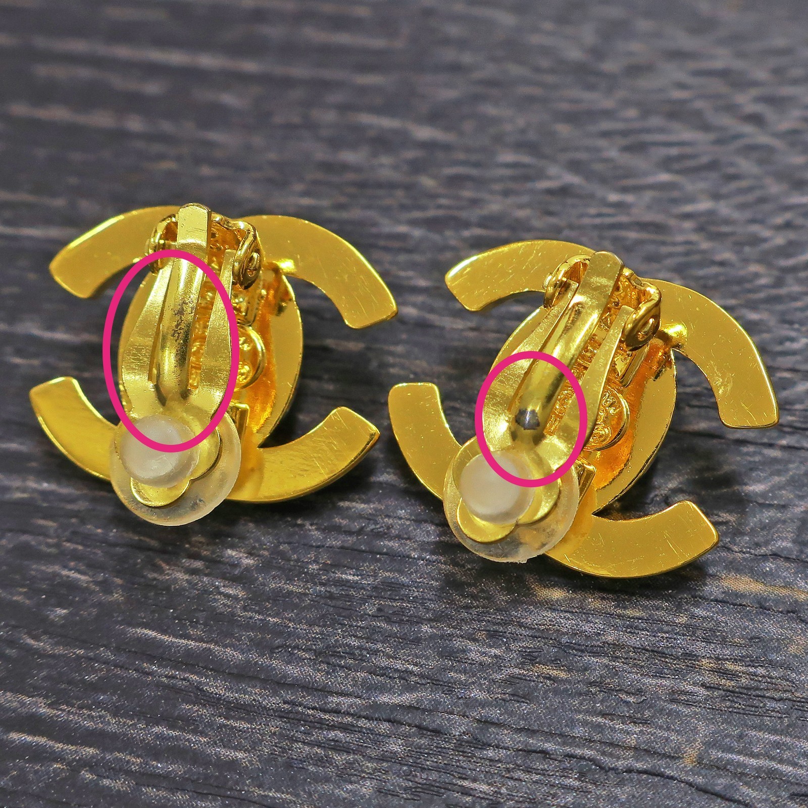 CHANEL Gold Plated CC Logos Turn Lock Vintage Clip Earrings #1325c Rise-on