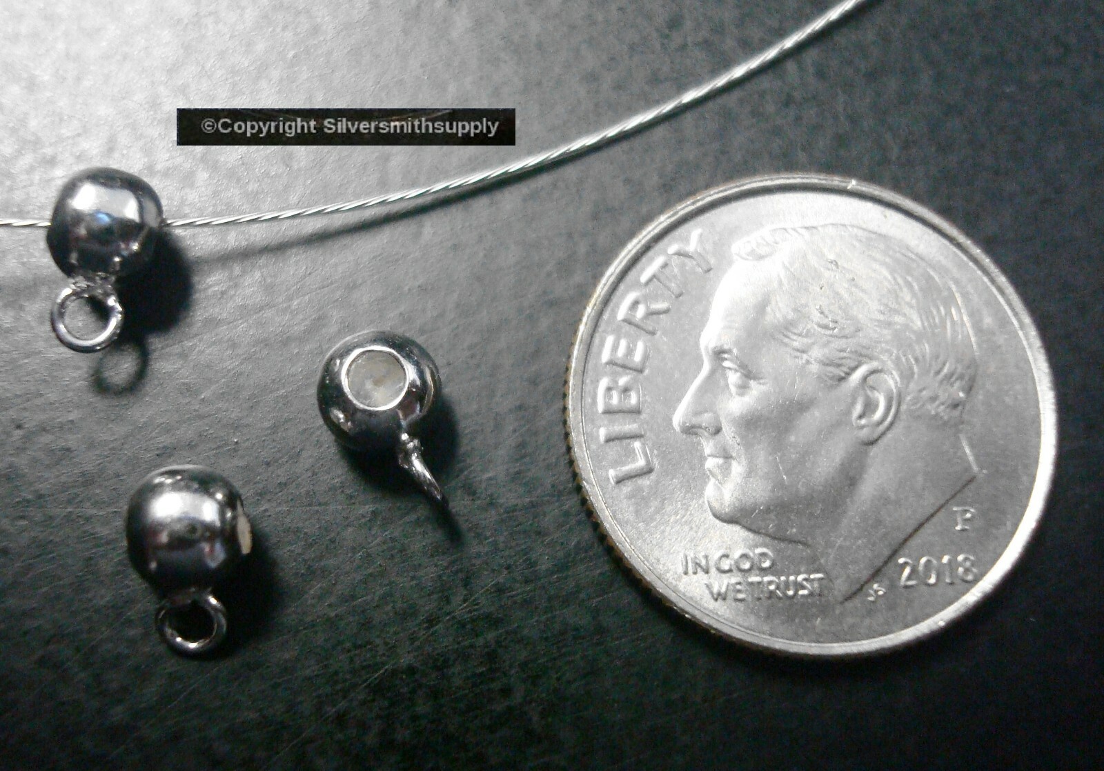3 Sterling silver 4mm ball bails pendants or charms 1/4 in-6.5mm over all ssc016
