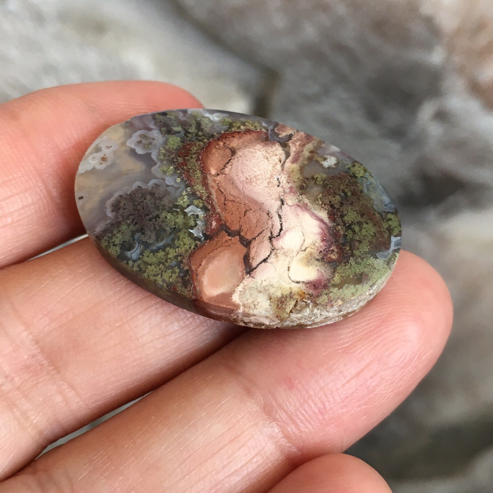 33.3×22.5×5.7mm Fine Garden Moss Agate Oval Cabochon Loose Picture Stone