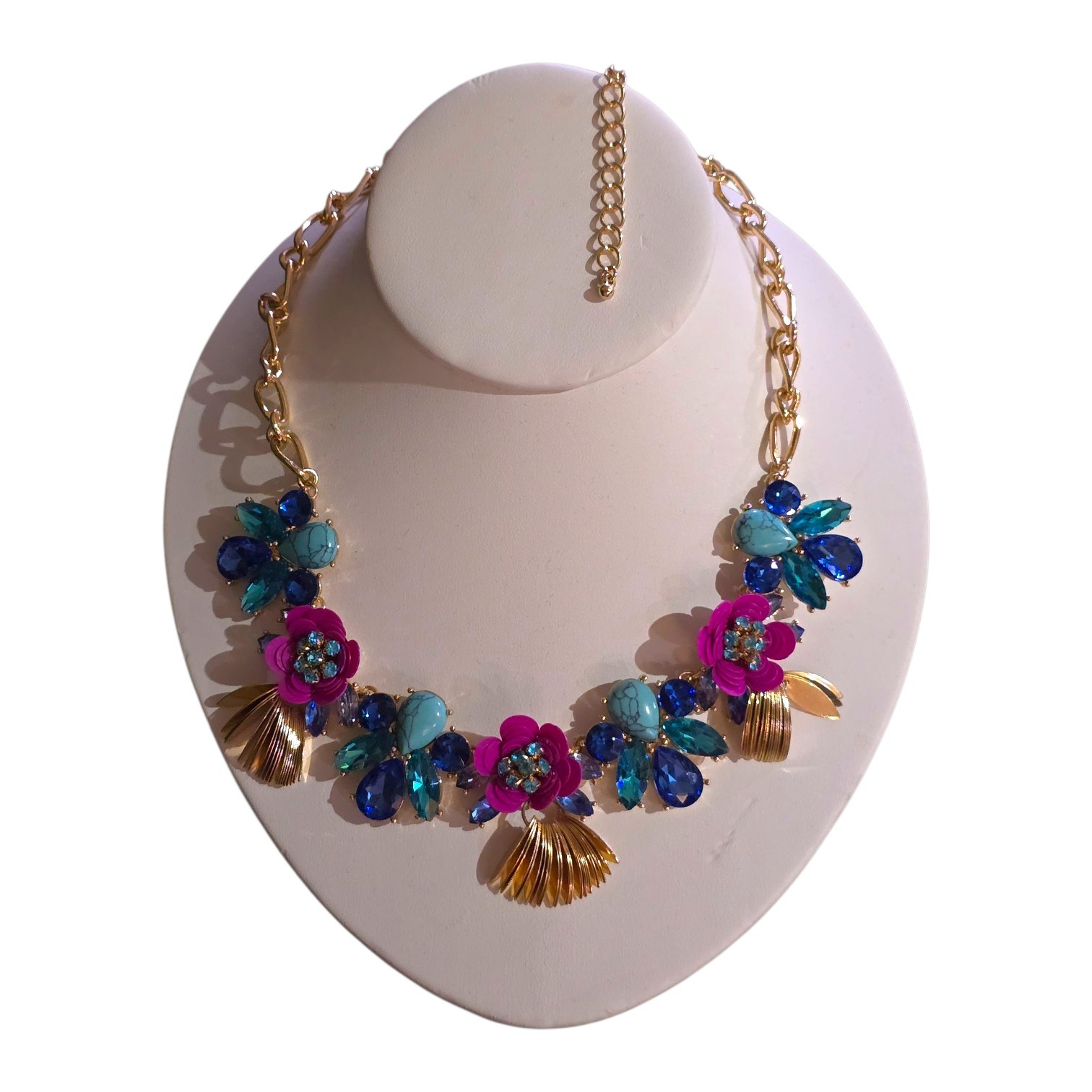 INC International Concept Gold Tone Multicolor Crystal Flower Statement Necklace