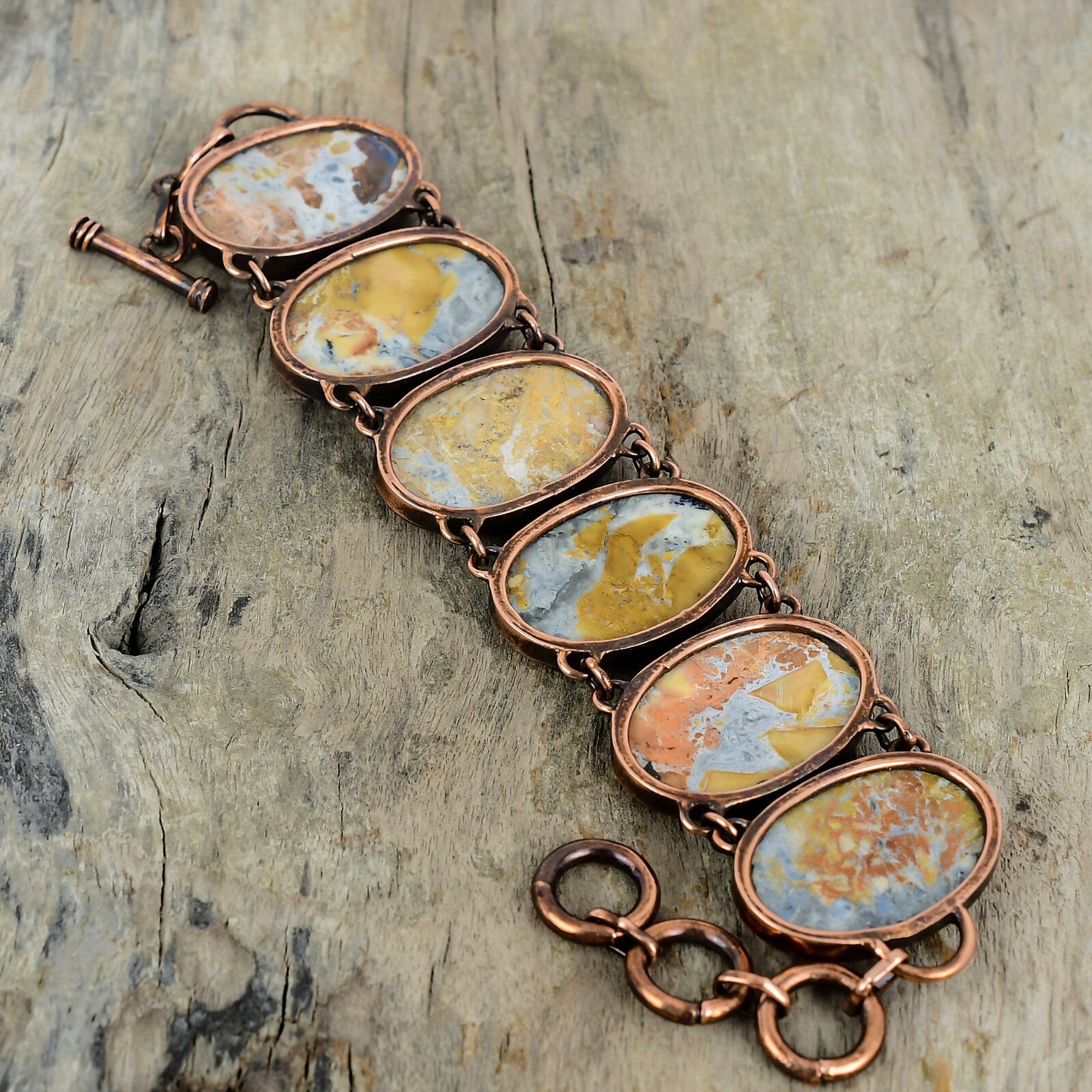 Copper Maligano Jasper Stone Electroformed Chain Bezel Elegant Bracelet Jewelry