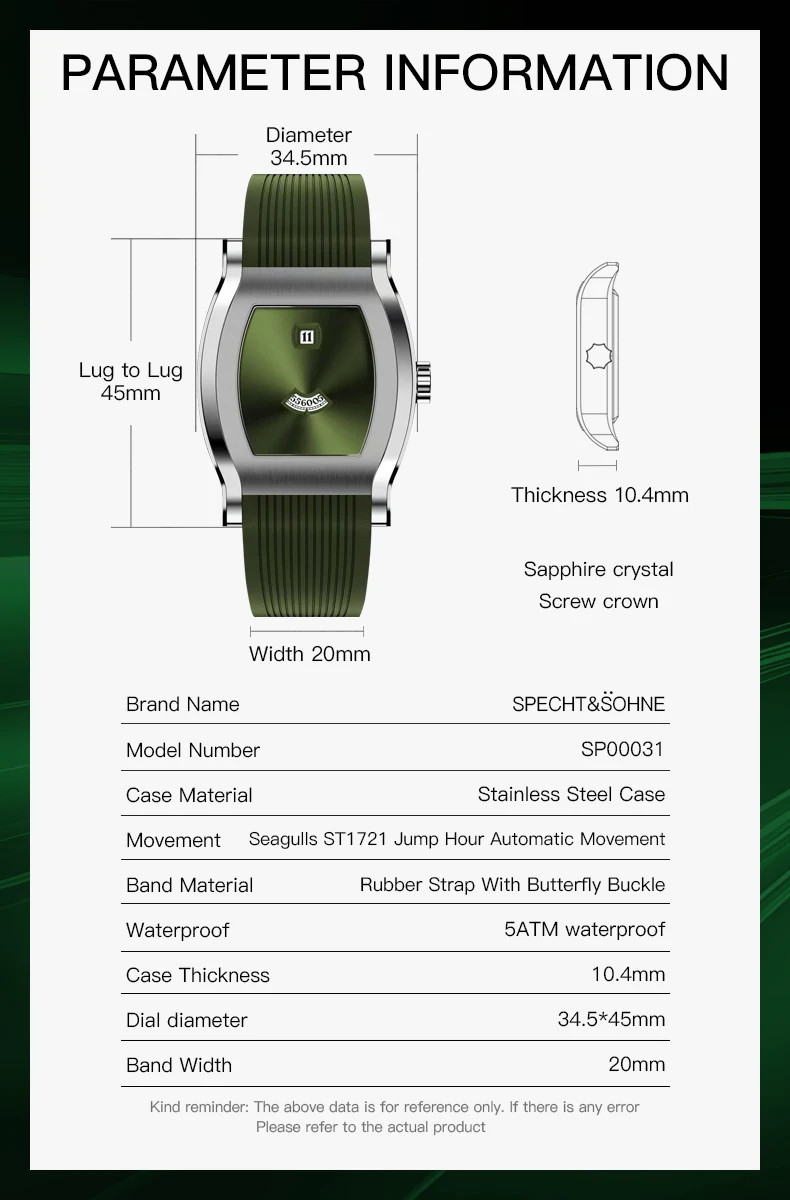 Specht & Söhne Jump Hour Automatic Mechanical Men’s Watch Sapphire Crystal