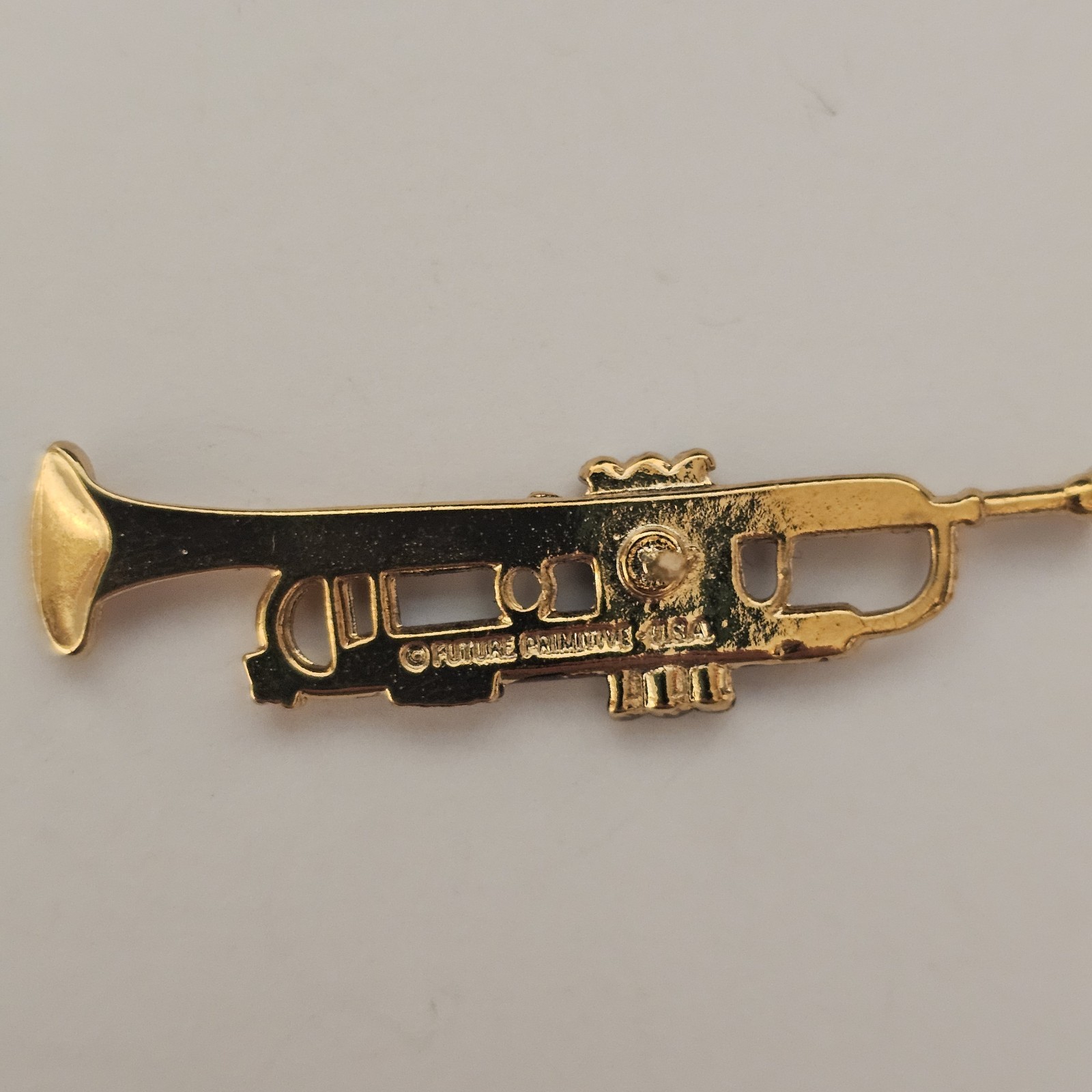 VTG Future Primitive Gold Tone Trumpet Musical Instrument Pin Museum Quality