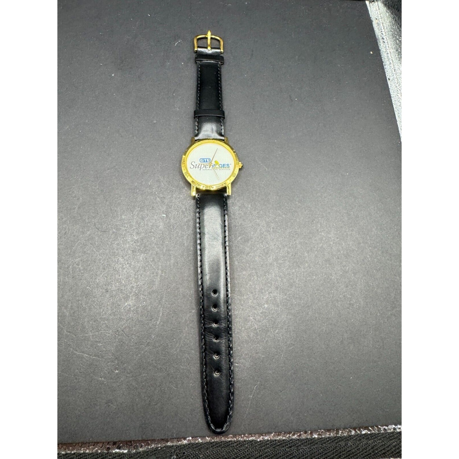 Vintage GTE General Telephone Electronics Super Pages Wrist Watch Black Band