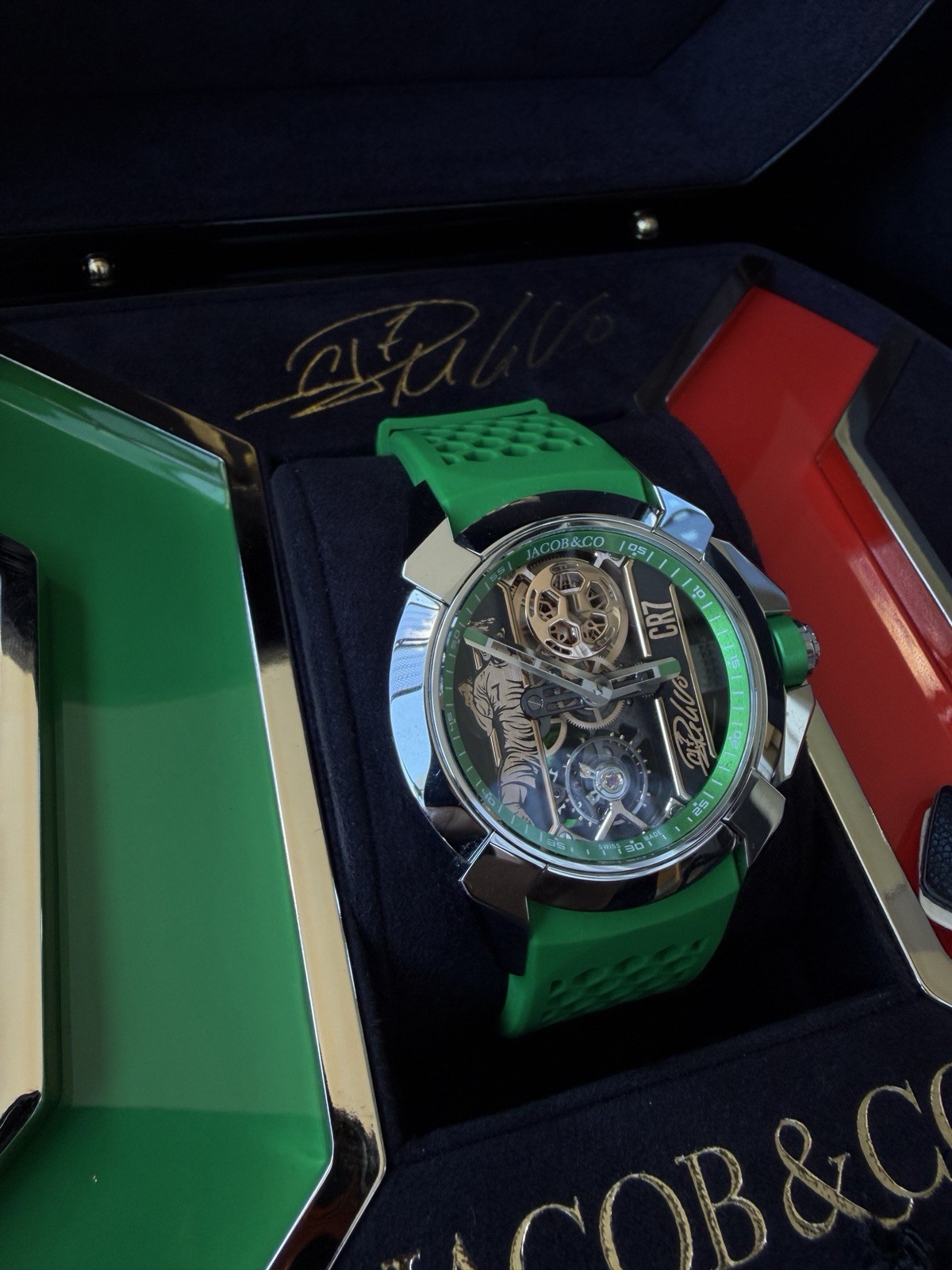 Jacob & Co Epic X CR7 EX120.10.AD.AA.B Green Rubber Strap Watch Box Papers