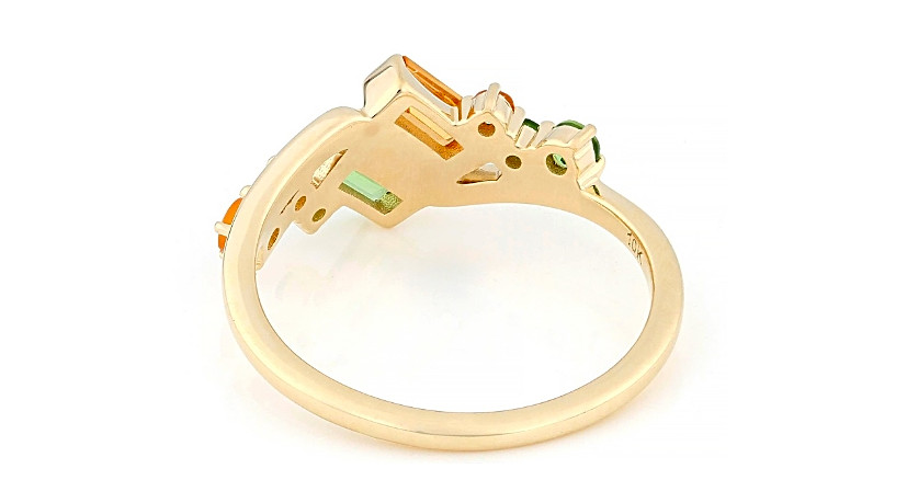 10K Yellow Gold Natural Tsavorite and Spessartite Garnet Ring Size 7 NEW