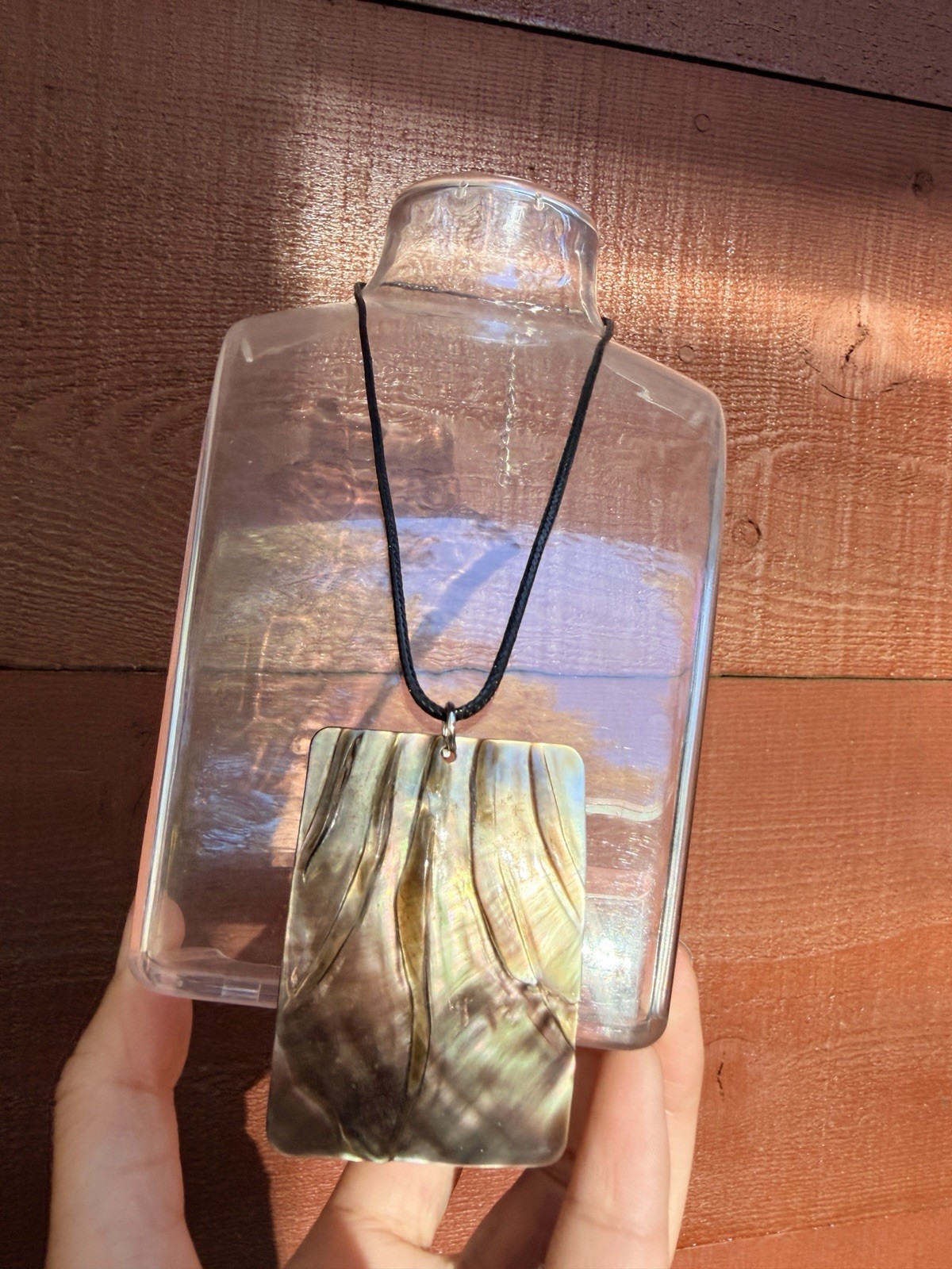 Boho Necklace Art to Wear Statement Jewelry-Faux Abalone pendant