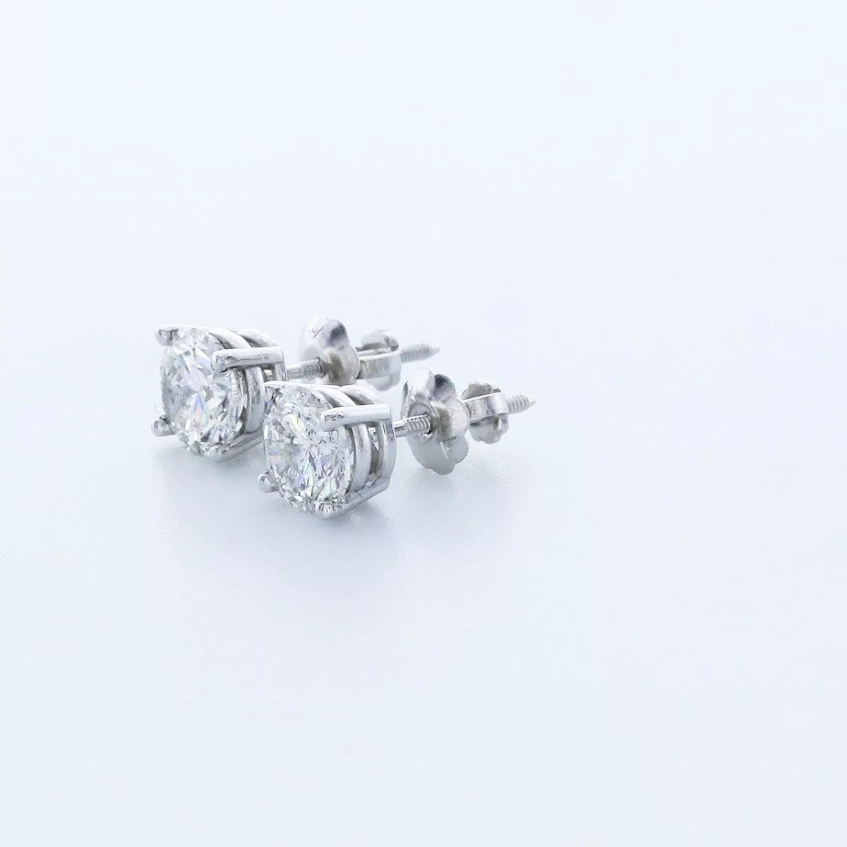 Stud Earrings Solid 14K White Gold Classic Round 0.80 CT Natural Diamond F SI1