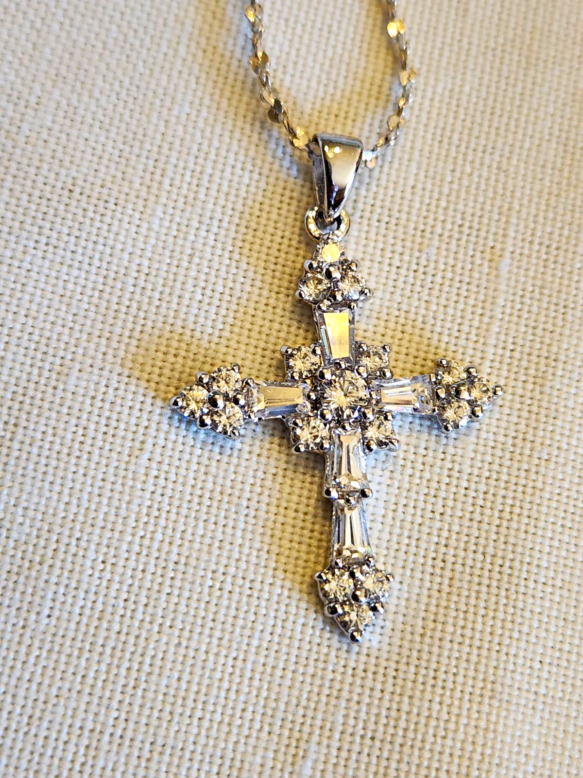 ADI Signed Sterling Silver 925 Cubic Zirconia Cross Necklace Rope Chain Signed