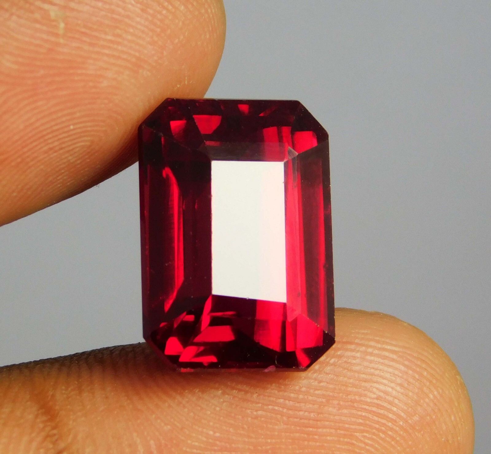 Natural 20.00 Ct Mozambique Blood Red Ruby Certified Emerald Cut Loose Gemstone