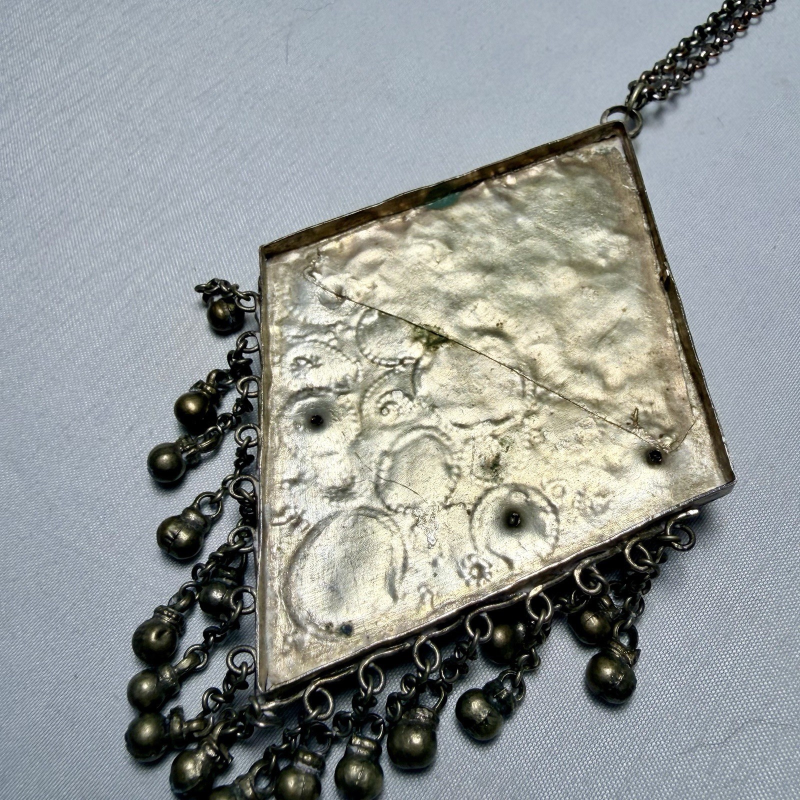 Vintage Kuchi Tribal Pendant Intricate Metalwork Adorned Colored Cabochons