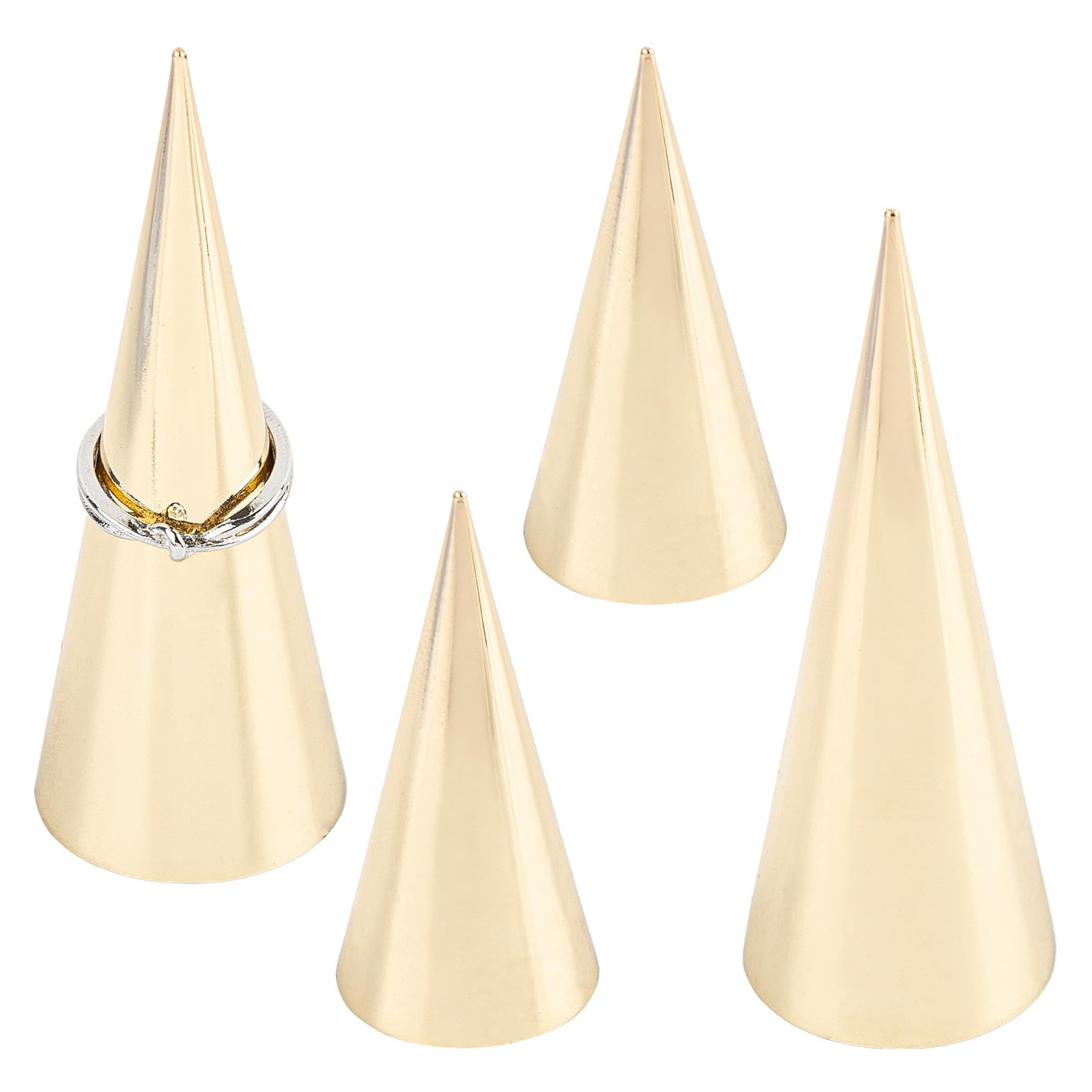 Framendino, 4 Pack 2 Sizes Metal Ring Holder Cone Shape Display Stand for Jew…