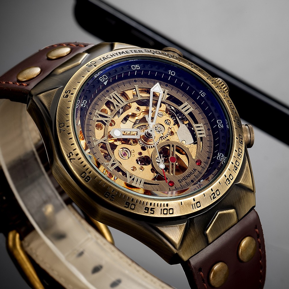 Mens Automatic Skeleton Watch Mechanical Luxury Hollow Dress Fashion Wristwatch