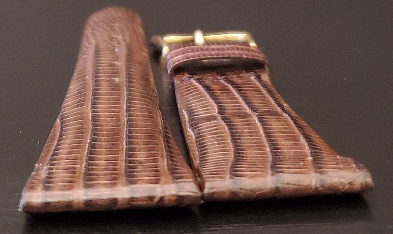 Vintage NOS 1960s 19mm Brown Genuine Teju Lizard Skin Short Watch Band