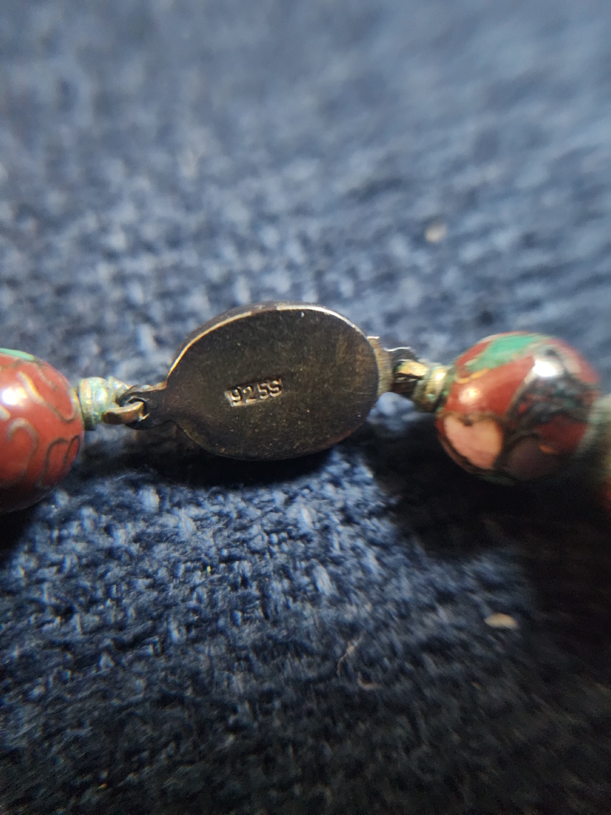 vintage chinese cloisonne bead necklace With Silver 925 Clasp