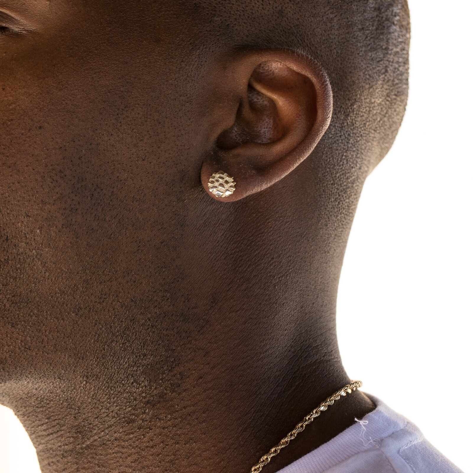 Men’s Hip Hop 14K Gold Plated Round Shaped Nugget Stud Screw Back Earrings