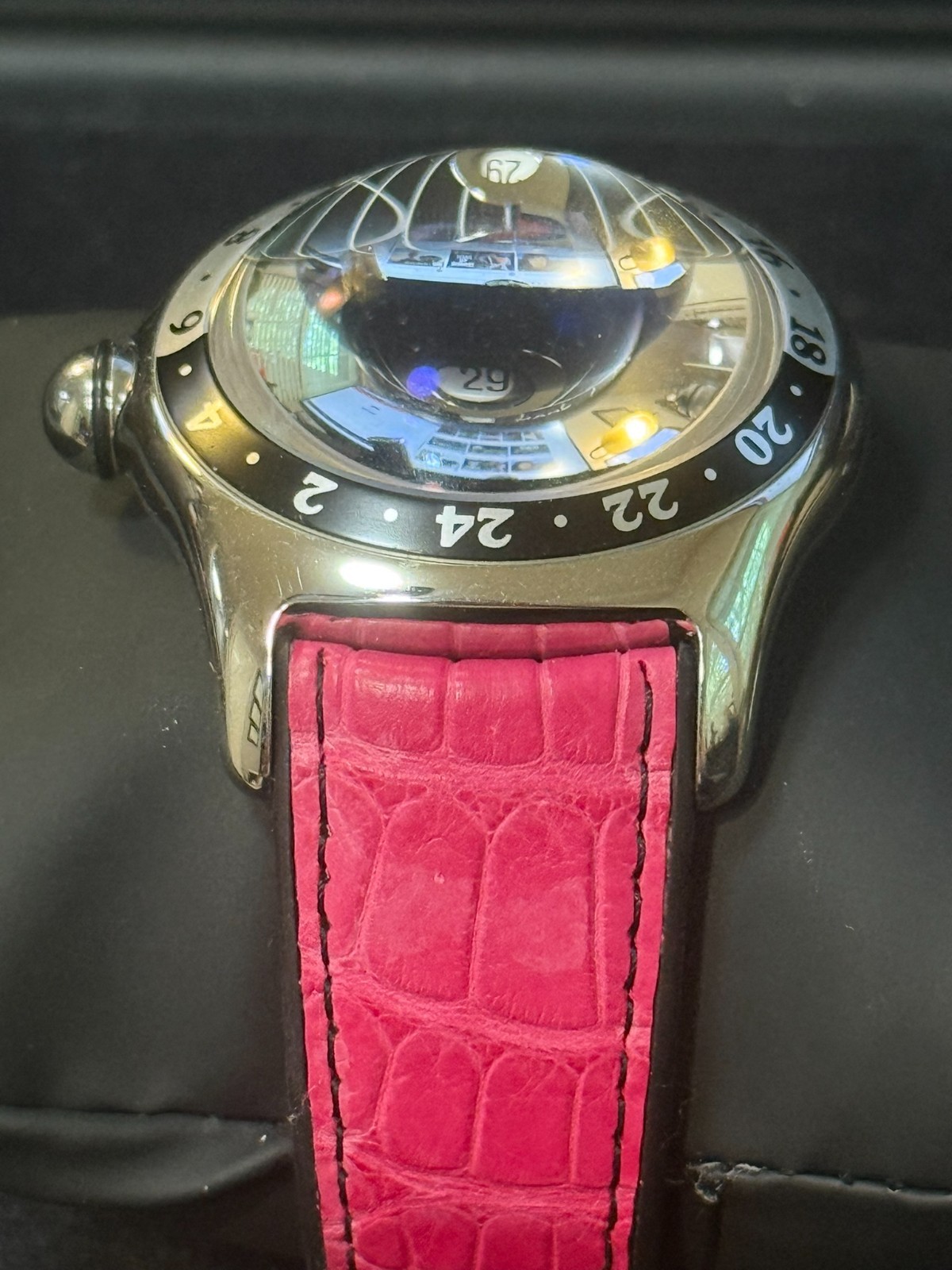 Corum Bubble GMT 383.250.20 45mm Black World Map Dial Automatic Wristwatch