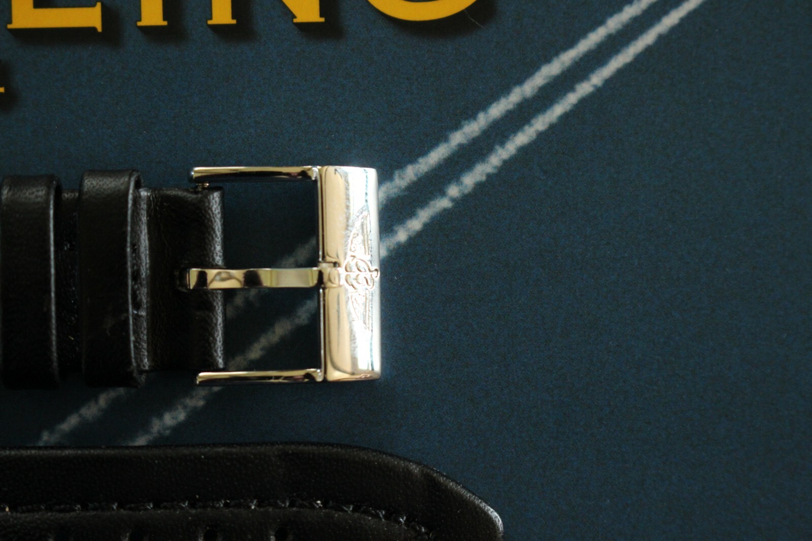 NOS 22-18 BLACK WAX CALF TONGUE BUCKLE WATCH BAND WATCHBAND STRAP FOR BREITLING