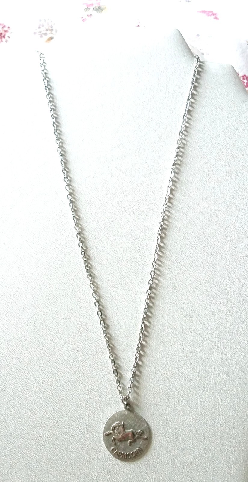 Vintage Zodiac “CAPRICORN” Pendant 18″ Chain Silver Tone Necklace