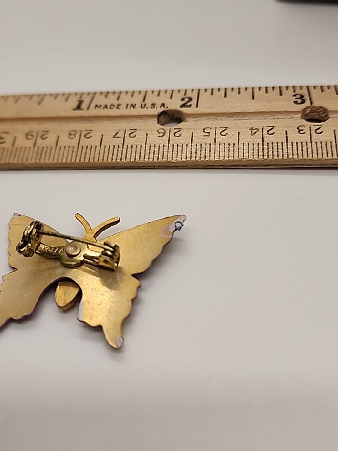 Vintage 1970’s Purple Yellow Enamel Butterfly Korea Signed