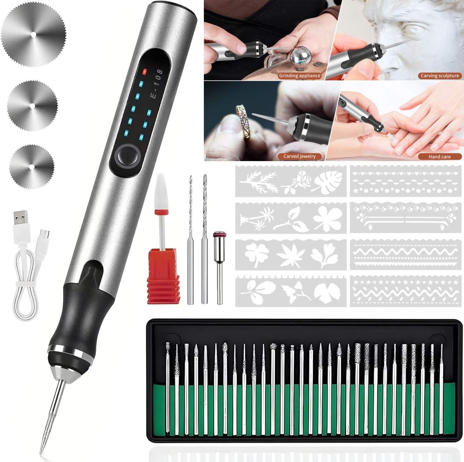 Cordless USB-Rechargeable Mini Electric Engraving Pen with 33 Bits – DIY Tool